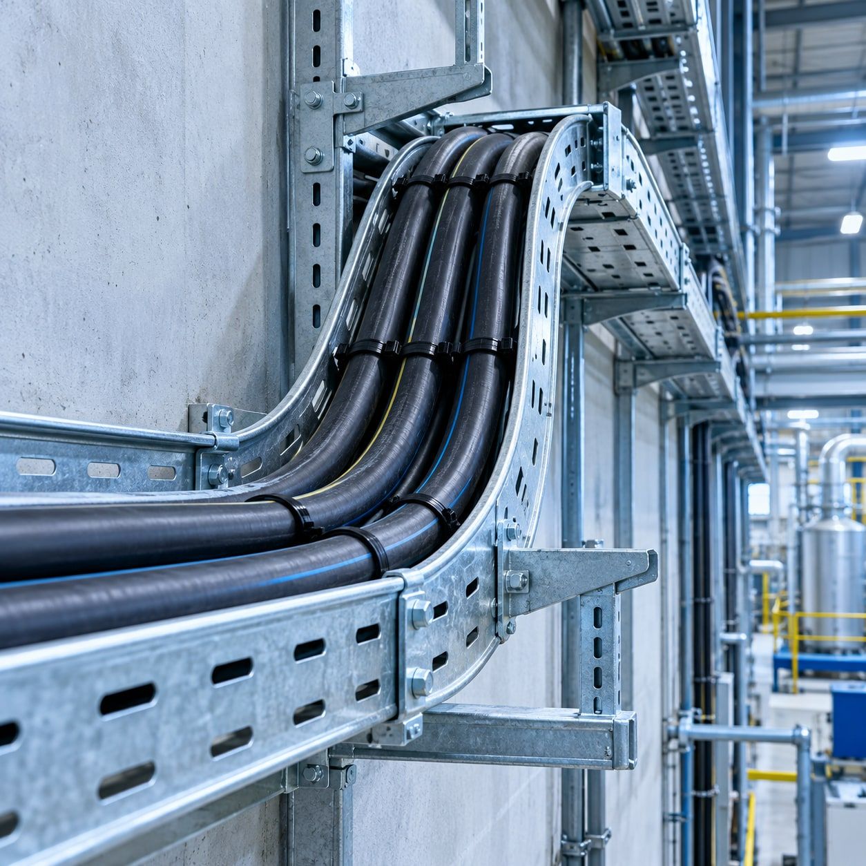 Bandeja portacables con cableado industrial